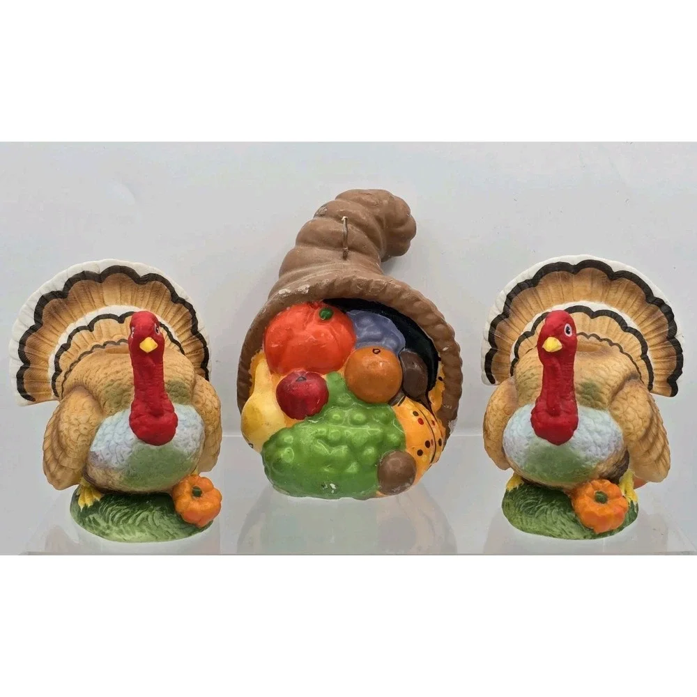 3 Lot VTG Cornucopia Thanksgiving Candle 4